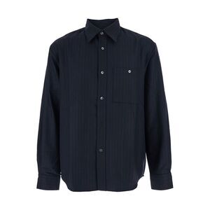 Tonywack Men Blue Pinstriped Shirt With Pointed Collar In Wool Blend Man